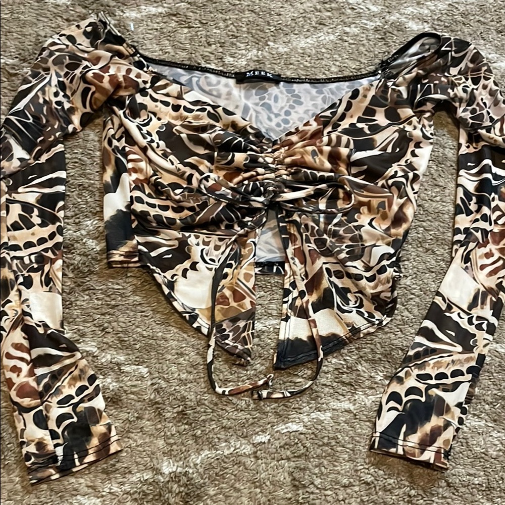 Meek Brown Monarch Butterfly Print Women's Top